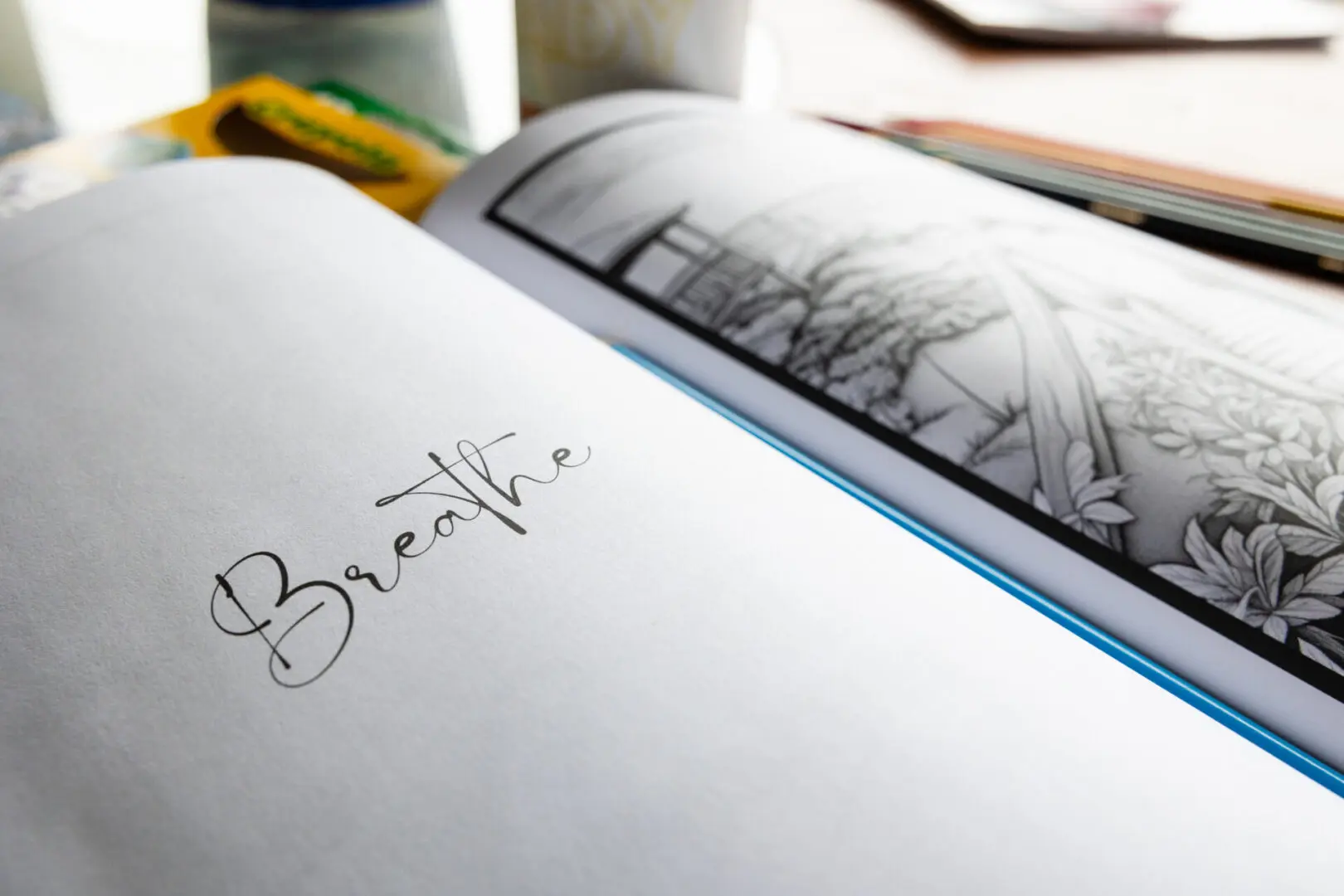 A book with the word breathe written on it.